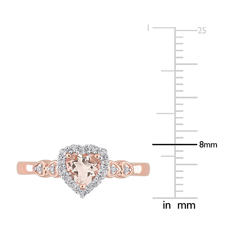 Womens Genuine Pink Morganite 18K Rose Gold Over Silver Heart Cocktail Ring