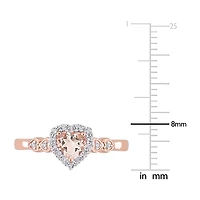 Womens Genuine Pink Morganite 18K Rose Gold Over Silver Heart Cocktail Ring