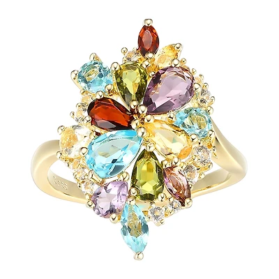 Womens Genuine Multi Color 18K Gold Over Silver Cluster Cocktail Ring