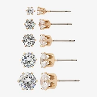 Sparkle Allure Womens Cubic Zirconia 14K Gold Over Brass Hypoallergenic 5 Pair Earring Set