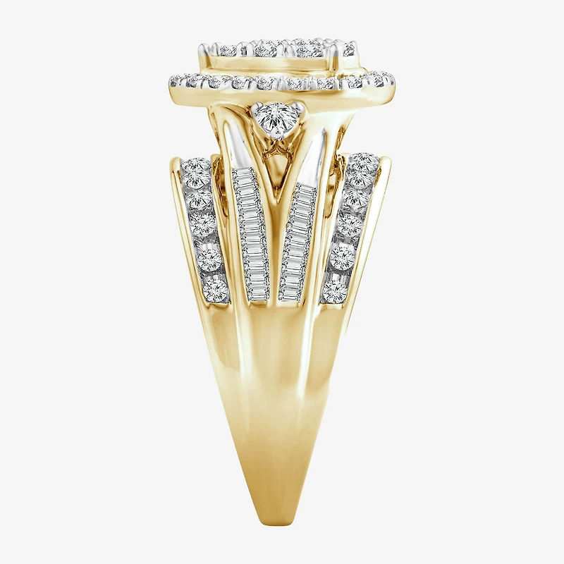 Womens 1 CT. T.W. Natural White Diamond 10K Gold Pear Side Stone Halo Engagement Ring