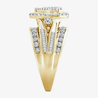 Womens 1 CT. T.W. Natural White Diamond 10K Gold Pear Side Stone Halo Engagement Ring