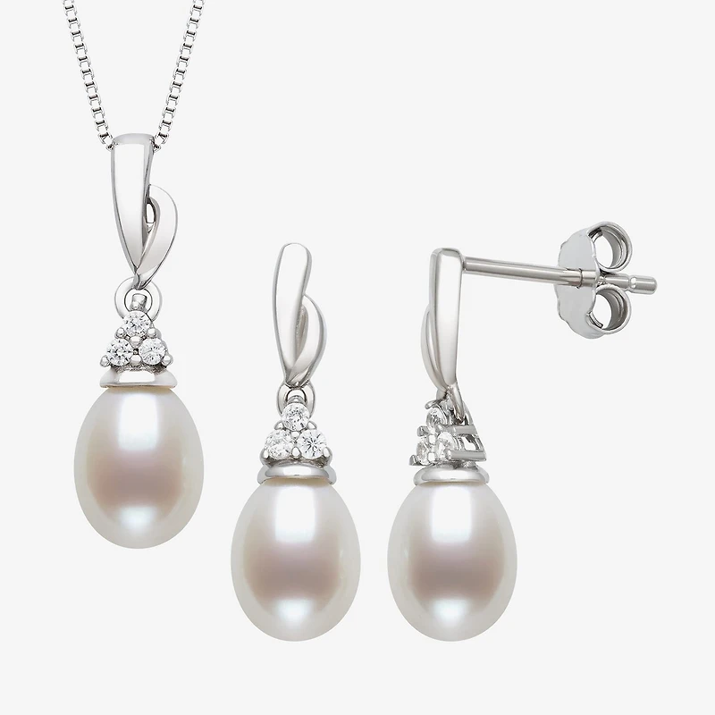 Womens White Cultured Freshwater Pearl 2-pc. Pendant Necklace Set