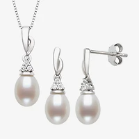 Womens White Cultured Freshwater Pearl 2-pc. Pendant Necklace Set