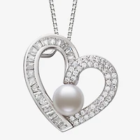Womens White Cultured Freshwater Pearl Sterling Silver Heart 18 Inch Pendant Necklace