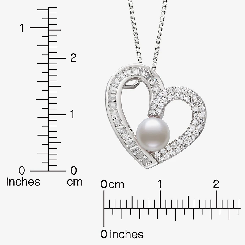 Womens White Cultured Freshwater Pearl Sterling Silver Heart 18 Inch Pendant Necklace