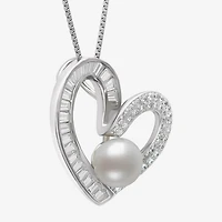 Womens White Cultured Freshwater Pearl Sterling Silver Heart 18 Inch Pendant Necklace