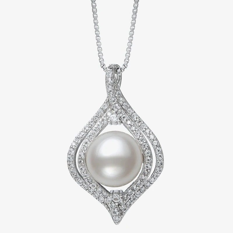 Womens White Cultured Freshwater Pearl Sterling Silver 18 Inch Pendant Necklace