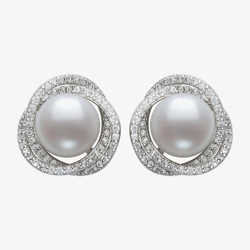 White Cultured Freshwater Pearl Sterling Silver 14mm Stud Earrings
