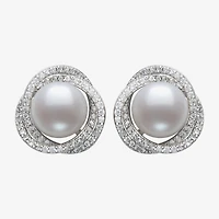White Cultured Freshwater Pearl Sterling Silver 14mm Stud Earrings