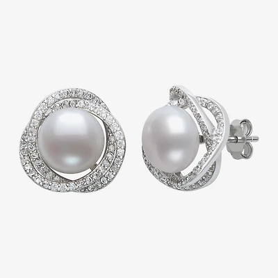 White Cultured Freshwater Pearl Sterling Silver 14mm Stud Earrings