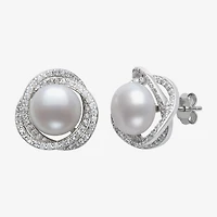 White Cultured Freshwater Pearl Sterling Silver 14mm Stud Earrings