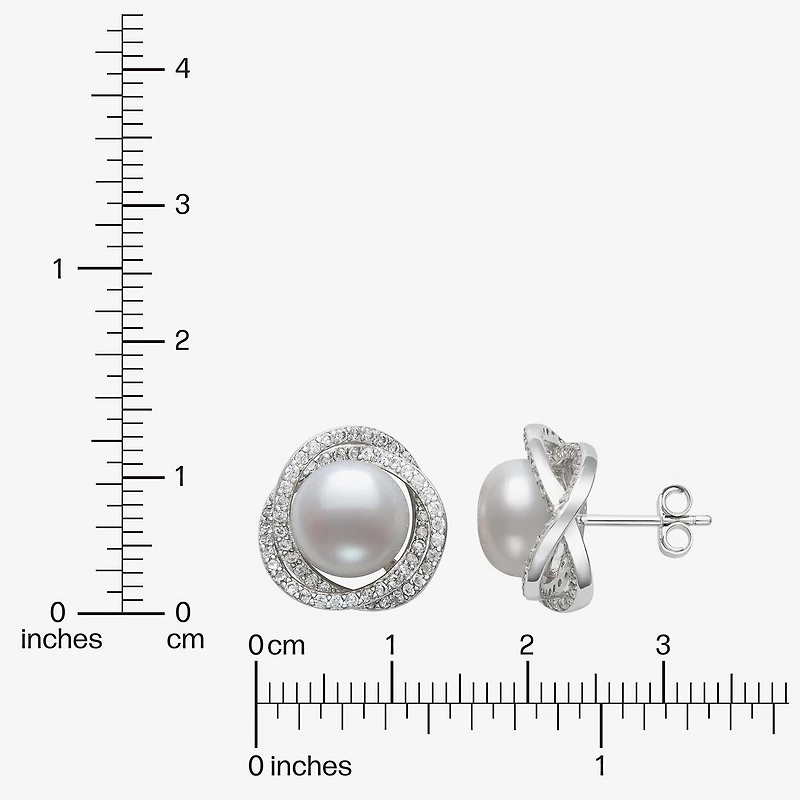 White Cultured Freshwater Pearl Sterling Silver 14mm Stud Earrings