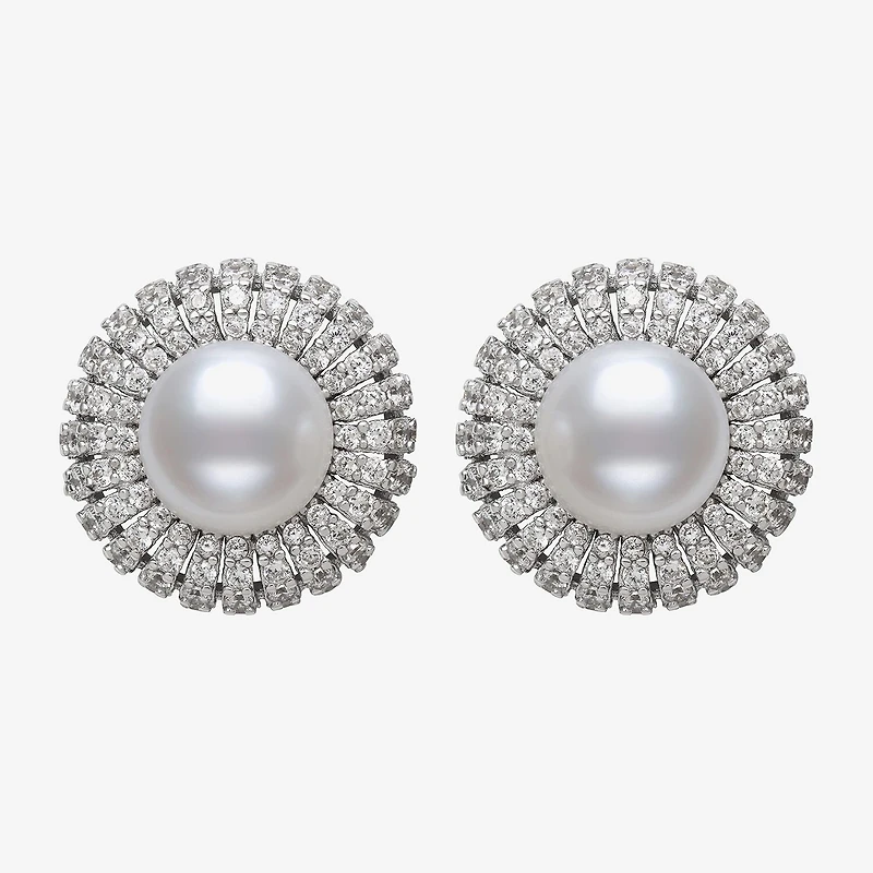 White Cultured Freshwater Pearl Sterling Silver 15mm Round Stud Earrings