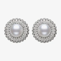 White Cultured Freshwater Pearl Sterling Silver 15mm Round Stud Earrings