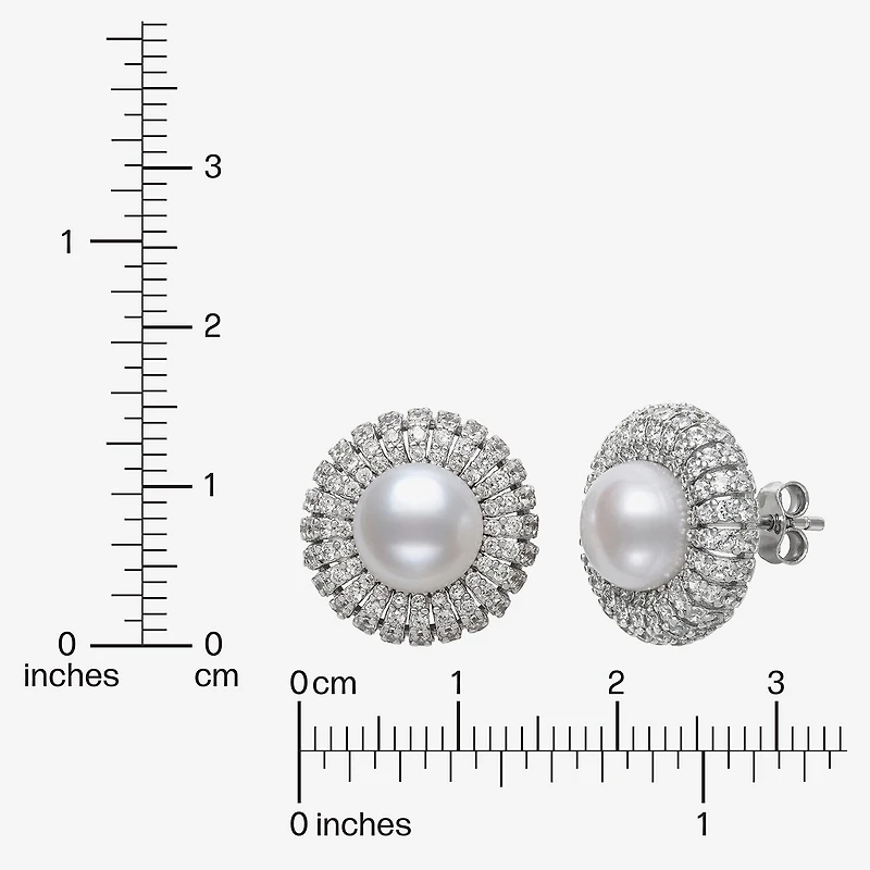 White Cultured Freshwater Pearl Sterling Silver 15mm Round Stud Earrings