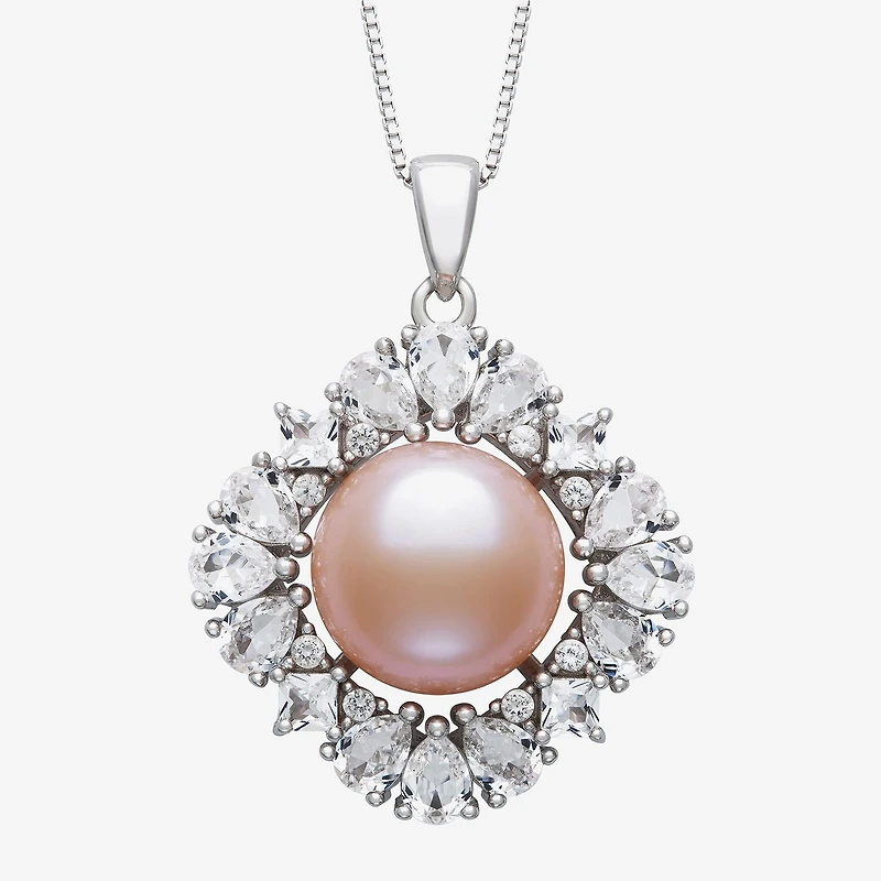 Womens Pink Cultured Freshwater Pearl Sterling Silver Round 18 Inch Pendant Necklace