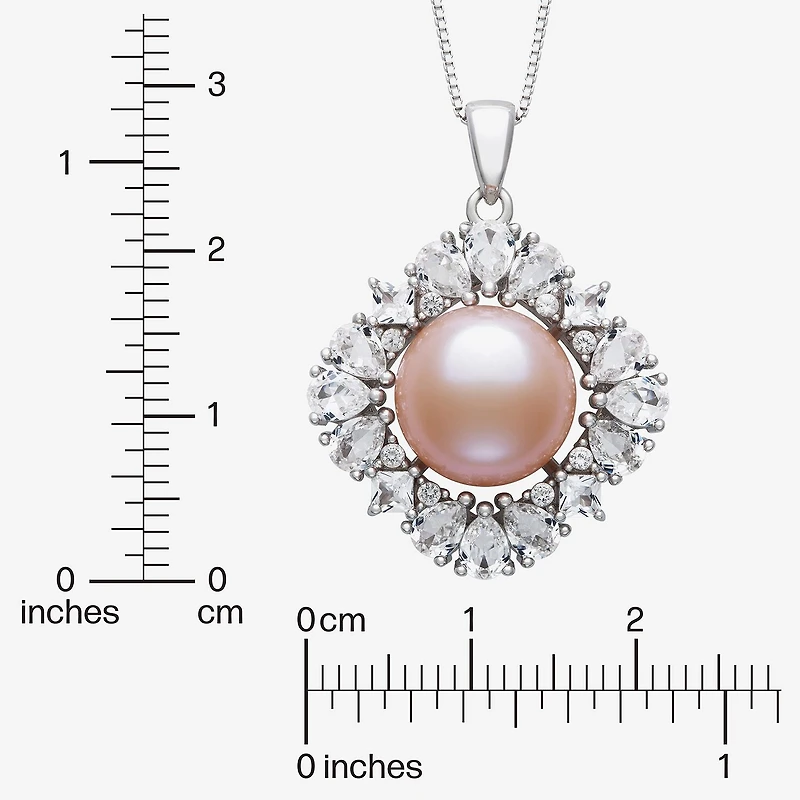 Womens Pink Cultured Freshwater Pearl Sterling Silver Round 18 Inch Pendant Necklace