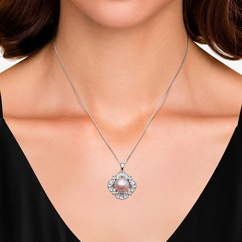 Womens Pink Cultured Freshwater Pearl Sterling Silver Round 18 Inch Pendant Necklace