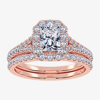 (G / Vs2-Si1) Womens 1 CT. T.W. Lab Grown White Diamond 10K Gold Rectangular Side Stone Halo Bridal Set