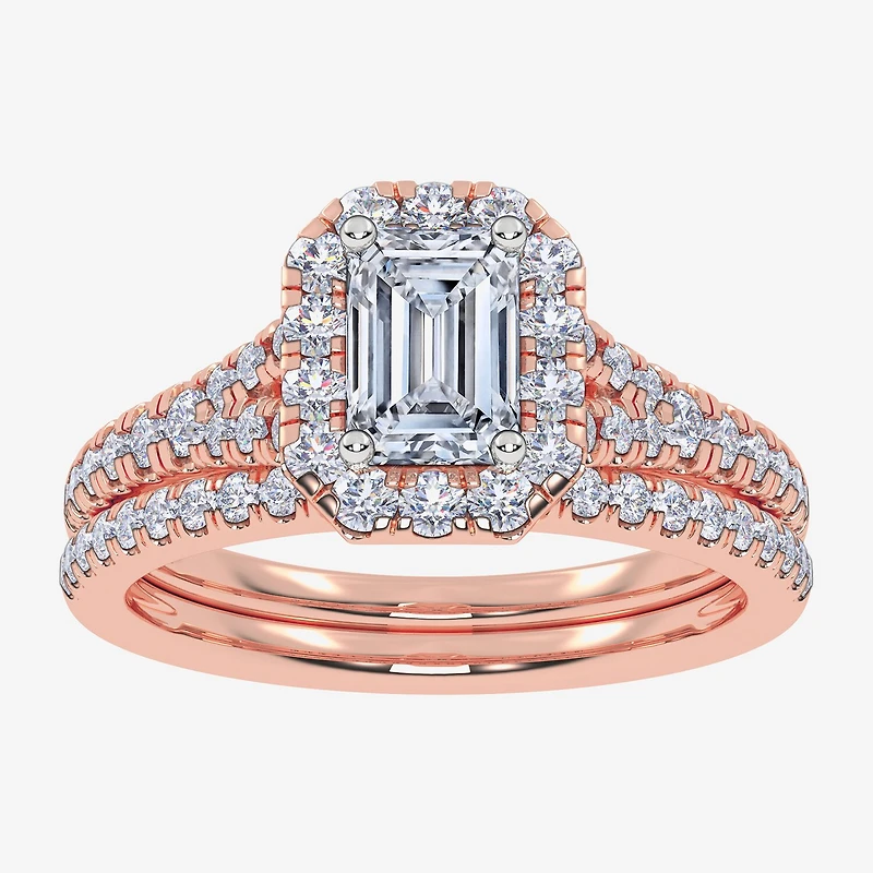 (G / Vs2-Si1) Womens 1 CT. T.W. Lab Grown White Diamond 10K Gold Side Stone Halo Bridal Set