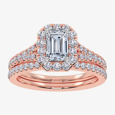(G / Vs2-Si1) Womens 1 CT. T.W. Lab Grown White Diamond 10K Gold Side Stone Halo Bridal Set