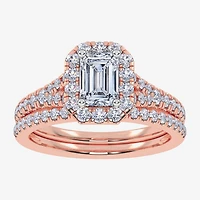 (G / Vs2-Si1) Womens 1 CT. T.W. Lab Grown White Diamond 10K Gold Side Stone Halo Bridal Set
