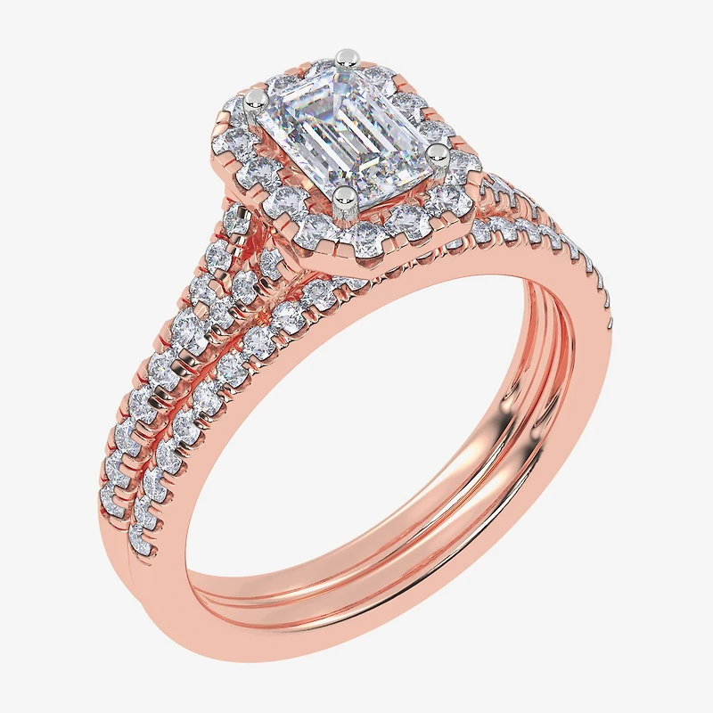 (G / Vs2-Si1) Womens 1 CT. T.W. Lab Grown White Diamond 10K Gold Side Stone Halo Bridal Set