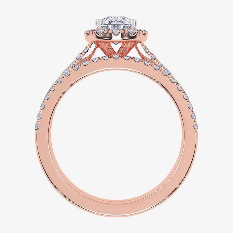 (G / Vs2-Si1) Womens 1 CT. T.W. Lab Grown White Diamond 10K Gold Pear Side Stone Halo Bridal Set