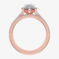 (G / Vs2-Si1) Womens 1 CT. T.W. Lab Grown White Diamond 10K Gold Pear Side Stone Halo Bridal Set