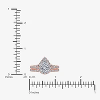 (G / Vs2-Si1) Womens 1 CT. T.W. Lab Grown White Diamond 10K Gold Pear Side Stone Halo Bridal Set