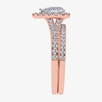 (G / Vs2-Si1) Womens 1 CT. T.W. Lab Grown White Diamond 10K Gold Pear Side Stone Halo Bridal Set
