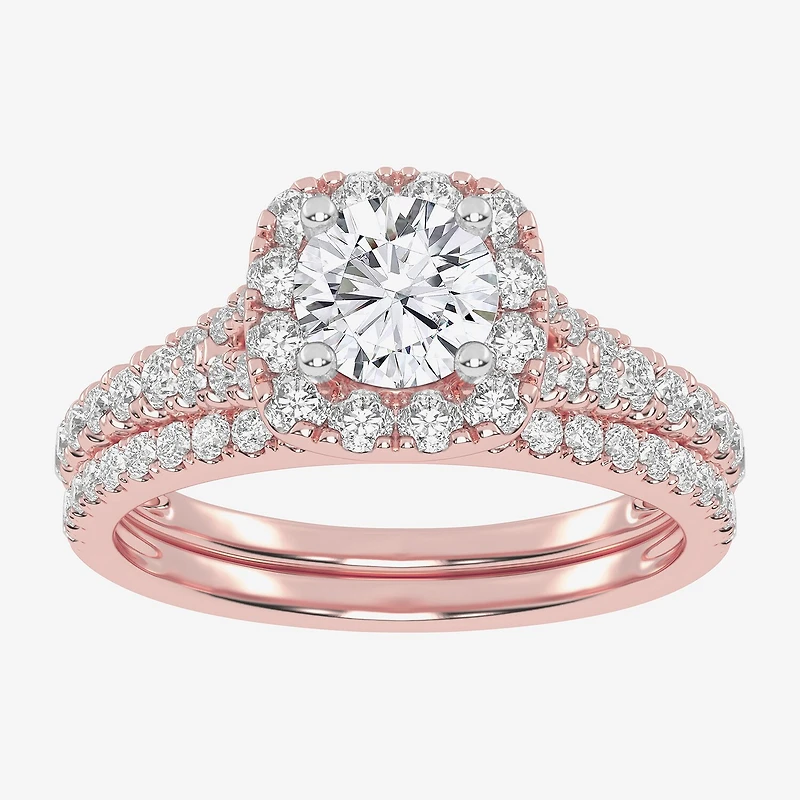 1 CT.T.W. (G / VS2-SI1) Lab-Grown Diamond Cushion Halo Wedding Engagement Ring 10K Gold