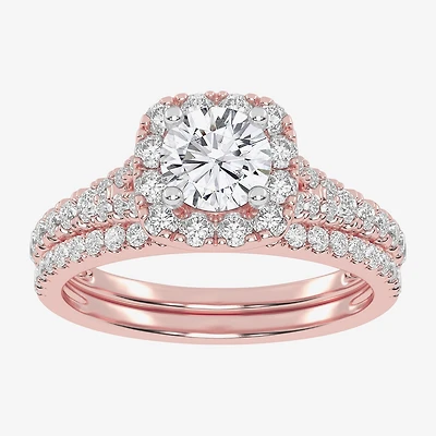 1 CT.T.W. (G / VS2-SI1) Lab-Grown Diamond Cushion Halo Wedding Engagement Ring 10K Gold