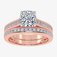 G / Vs2-Si1) Womens 1 1/ CT. T.W. Lab Grown White Diamond 10K Gold Round Side Stone Bridal Set
