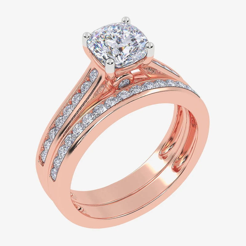 G / Vs2-Si1) Womens 1 1/ CT. T.W. Lab Grown White Diamond 10K Gold Round Side Stone Bridal Set