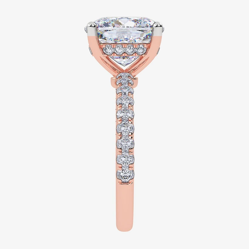 Womens 5 1/2 CT. T.W. Lab Grown White Diamond 14K Gold Cushion Side Stone Engagement Ring