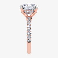 Womens 5 1/2 CT. T.W. Lab Grown White Diamond 14K Gold Cushion Side Stone Engagement Ring