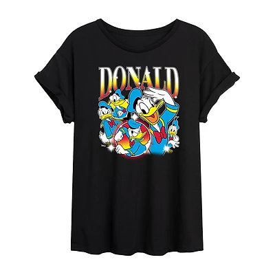 Disney Womens Juniors Crew Neck Short Sleeve Oversized Donald Duck Mickey and Friends Graphic T-Shirt