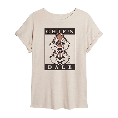 Disney Chip N Dale Tee Womens Juniors Crew Neck Short Sleeve Oversized Graphic T-Shirt