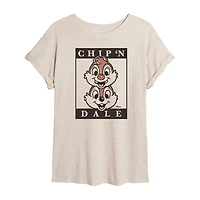 Disney Chip N Dale Tee Womens Juniors Crew Neck Short Sleeve Oversized Graphic T-Shirt