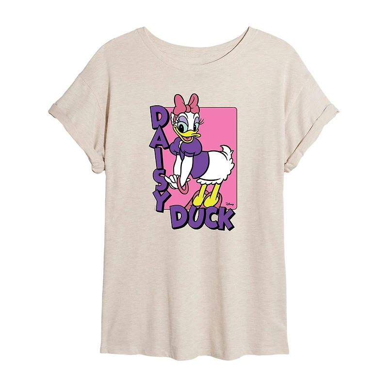 Disney Womens Juniors Crew Neck Short Sleeve Oversized Daisy Duck Mickey and Friends Graphic T-Shirt
