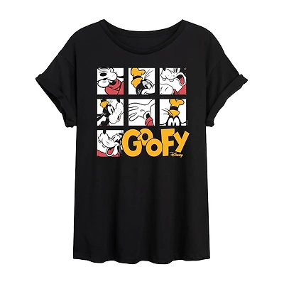 Disney Goofy Womens Juniors Crew Neck Short Sleeve Oversized Mickey and Friends Graphic T-Shirt
