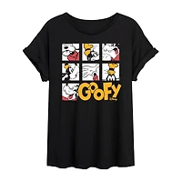 Disney Goofy Womens Juniors Crew Neck Short Sleeve Oversized Mickey and Friends Graphic T-Shirt