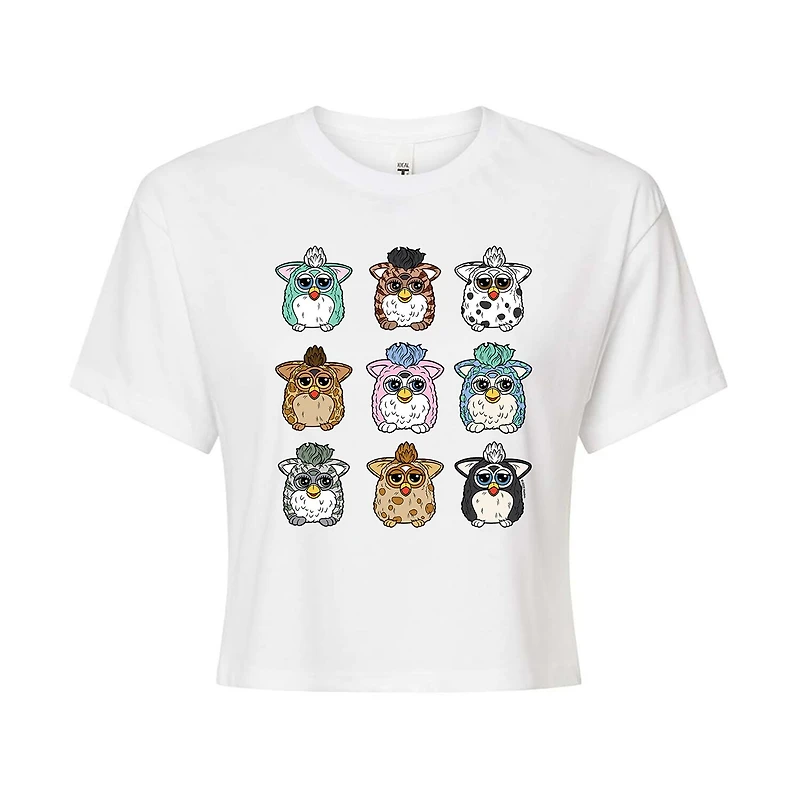 Furby Cropped Tee Womens Juniors Crew Neck Short Sleeve Regular Fit Graphic T-Shirt