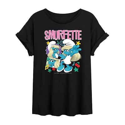 Smurfette Tee Womens Juniors Crew Neck Short Sleeve Oversized Smurfs Graphic T-Shirt