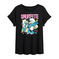Smurfette Tee Womens Juniors Crew Neck Short Sleeve Oversized Smurfs Graphic T-Shirt