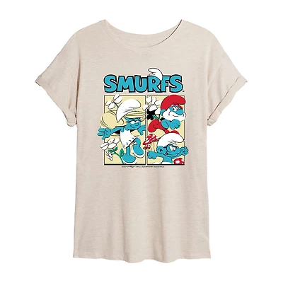 Comic Womens Juniors Crew Neck Short Sleeve Oversized Smurfs Graphic T-Shirt