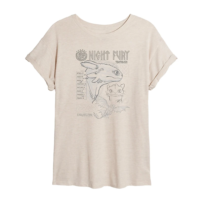 How To Train Your Dragon Sketch Tee Womens Juniors Crew Neck Short Sleeve Oversized Graphic T-Shirt