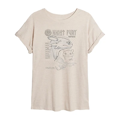 How To Train Your Dragon Sketch Tee Womens Juniors Crew Neck Short Sleeve Oversized Graphic T-Shirt